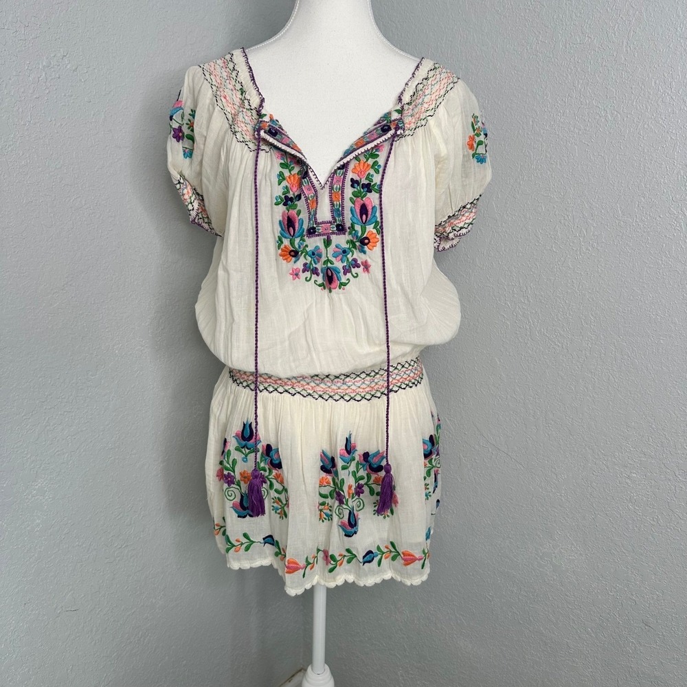 Blue Boheme Everly Embroidered Short Dress Floral Details Boho Festival Bohemian